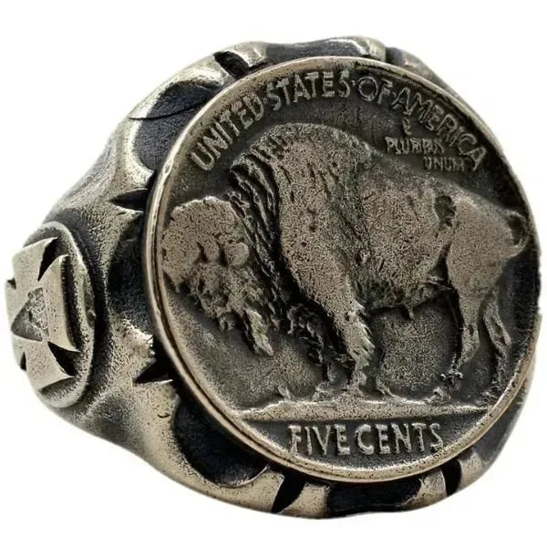 SIEGELRING HERREN SILBER MIT MÜNZE (FIVE CENTS USA) - Königlicher Siegelring