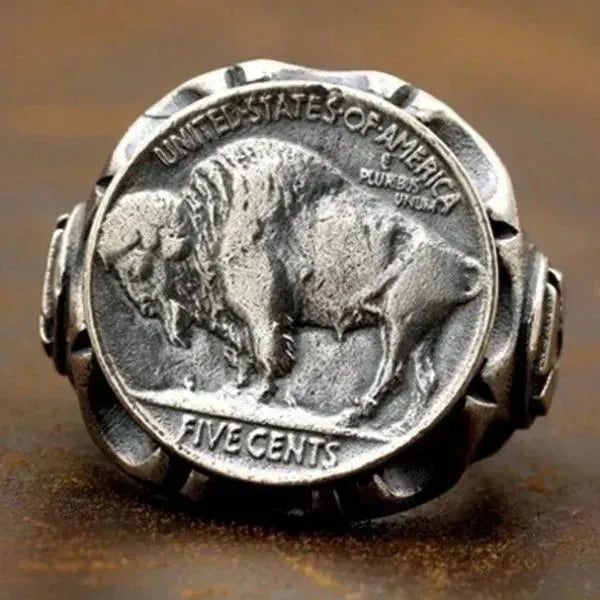SIEGELRING HERREN SILBER MIT MÜNZE (FIVE CENTS USA) - Königlicher Siegelring