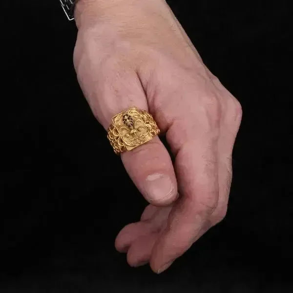 SIEGELRING HERREN VERGOLDET GELB STIL KÖNIGLICHEN DESIGN EINZIGARTIG - Königlicher Siegelring