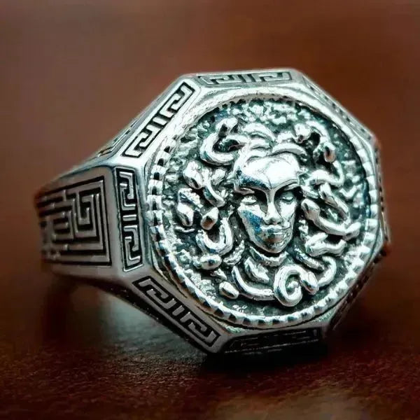 SIEGELRING SILBER GOTHIC STYLE GRIECHISCHE MYTHOLOGIE MEDUSA - Königlicher Siegelring