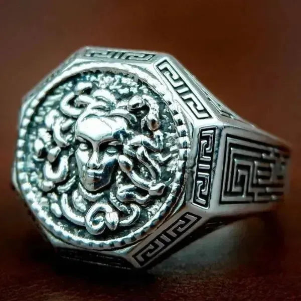 SIEGELRING SILBER GOTHIC STYLE GRIECHISCHE MYTHOLOGIE MEDUSA - Königlicher Siegelring