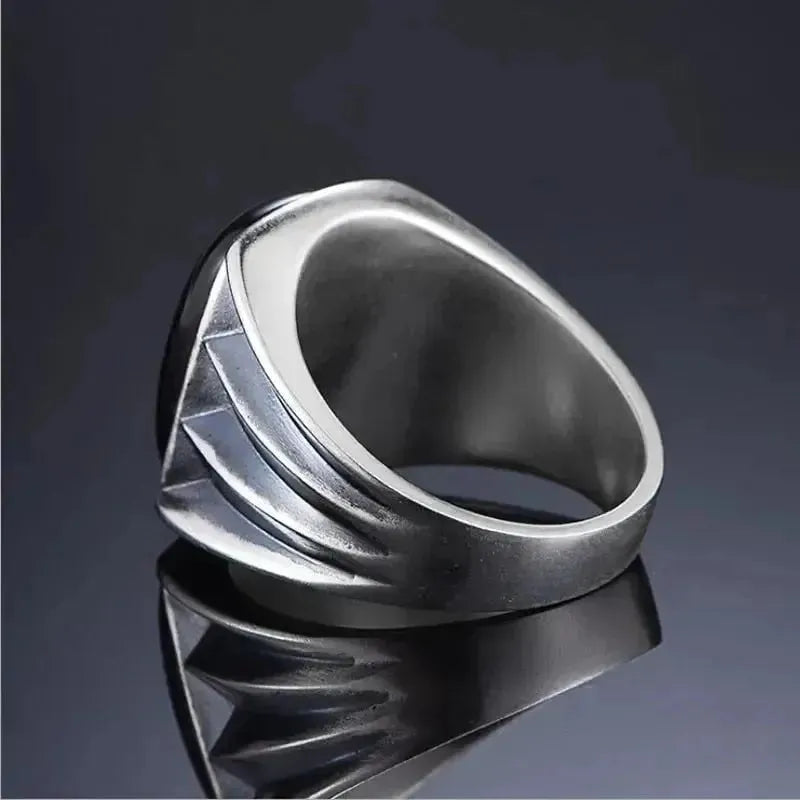 BOCA new S925 pure silver jewelry fashion black men's ring simple personality silver ring for Men domineering Boy's silver ring - Königlicher Siegelring
