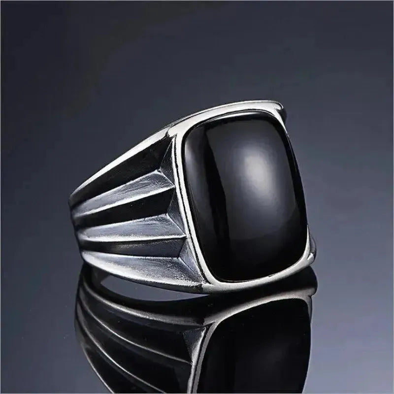 BOCA new S925 pure silver jewelry fashion black men's ring simple personality silver ring for Men domineering Boy's silver ring - Königlicher Siegelring