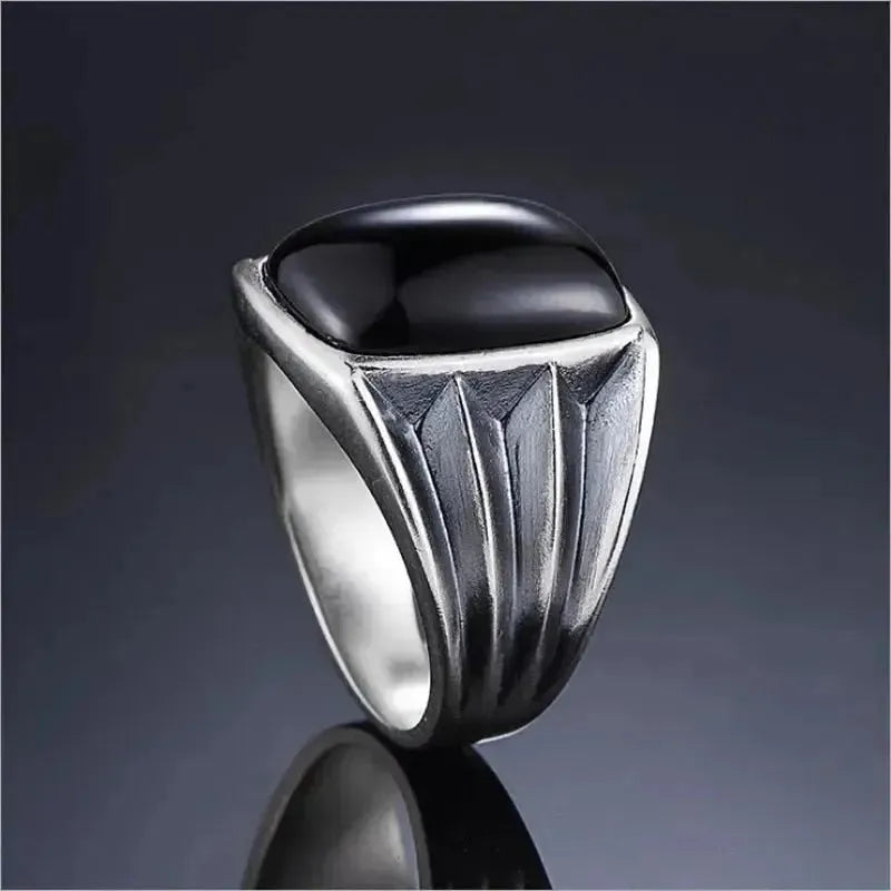 BOCA new S925 pure silver jewelry fashion black men's ring simple personality silver ring for Men domineering Boy's silver ring - Königlicher Siegelring