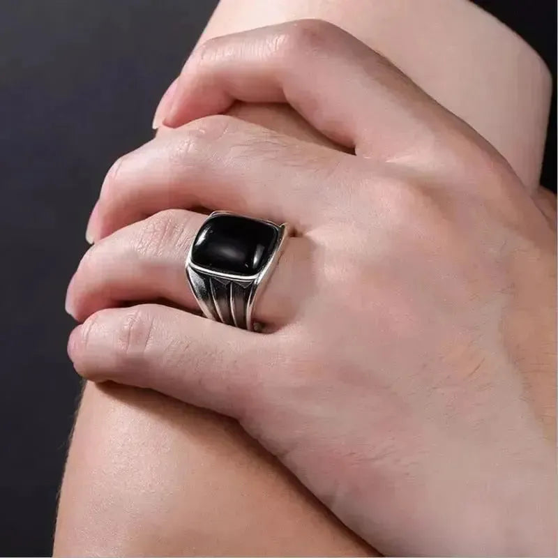 BOCA new S925 pure silver jewelry fashion black men's ring simple personality silver ring for Men domineering Boy's silver ring - Königlicher Siegelring