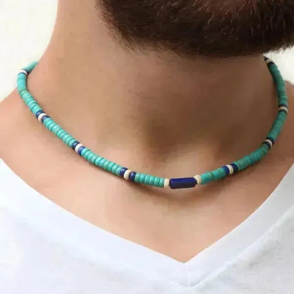 PERLENKETTE HERREN SURF-HALSKETTE IM BOHO-STIL - Königlicher Siegelring