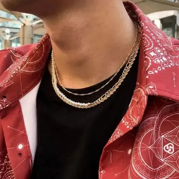 PERLENKETTE HERREN UND DAMEN WEISS GOLD - KETTE MIT PERLE - Königlicher Siegelring