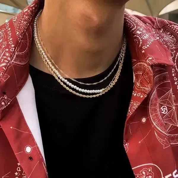 PERLENKETTE HERREN UND DAMEN WEISS GOLD - KETTE MIT PERLE - Königlicher Siegelring