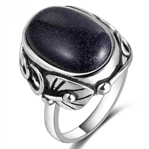SIEGELRING DAMEN SILBER OBSIDIAN STEIN VULKANIC - Königlicher Siegelring