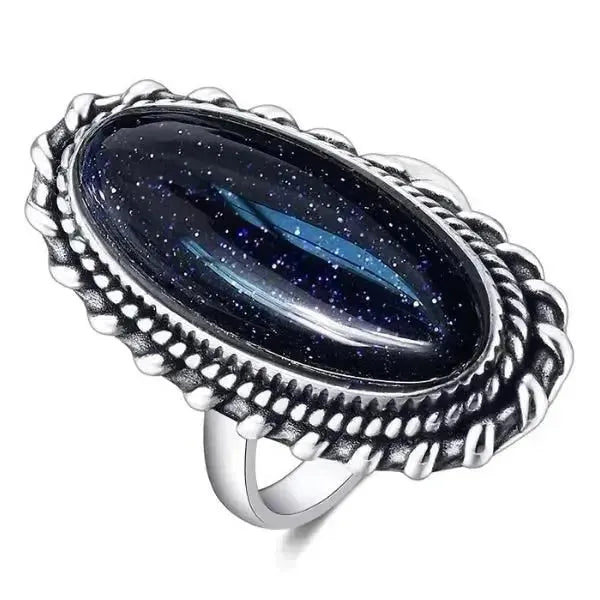 SIEGELRING DAMEN SILBER MIT OVALEM STEIN AUS BLAUEM AVENTURIN - Königlicher Siegelring