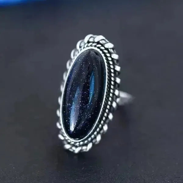 SIEGELRING DAMEN SILBER MIT OVALEM STEIN AUS BLAUEM AVENTURIN - Königlicher Siegelring