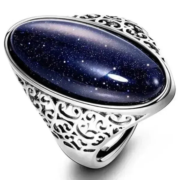SIEGELRING DAMEN SILBER MIT OVALEM STEIN AUS BLAUEM AVENTURIN - Königlicher Siegelring