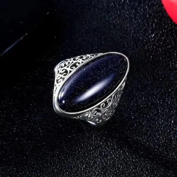 SIEGELRING DAMEN SILBER MIT OVALEM STEIN AUS BLAUEM AVENTURIN - Königlicher Siegelring