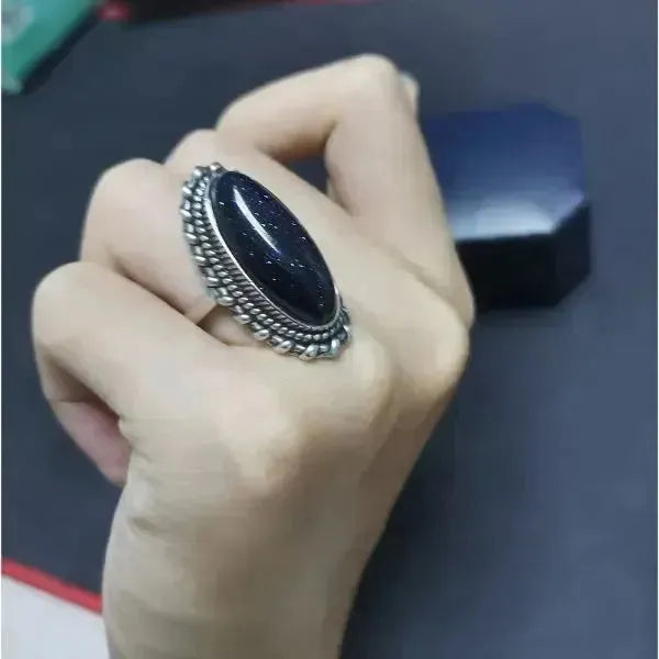 SIEGELRING DAMEN SILBER MIT OVALEM STEIN AUS BLAUEM AVENTURIN - Königlicher Siegelring