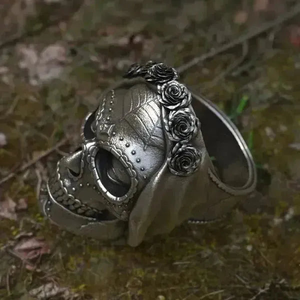 SIEGELRING GOTHIC ZUCKERSCHÄDEL STAHL "SANTA MUERTE" - Königlicher Siegelring