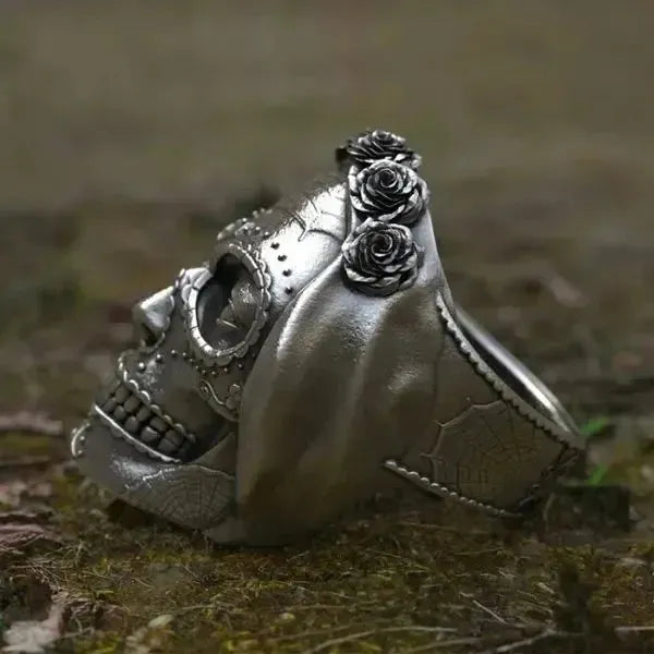 SIEGELRING GOTHIC ZUCKERSCHÄDEL STAHL "SANTA MUERTE" - Königlicher Siegelring