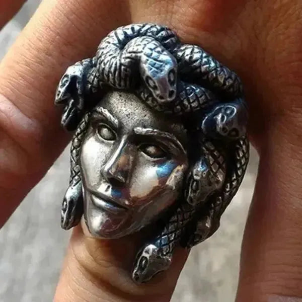 SIEGELRING HERREN EDELSTAHL MEDUSA SCHLANGENHAAR MONSTER - Königlicher Siegelring