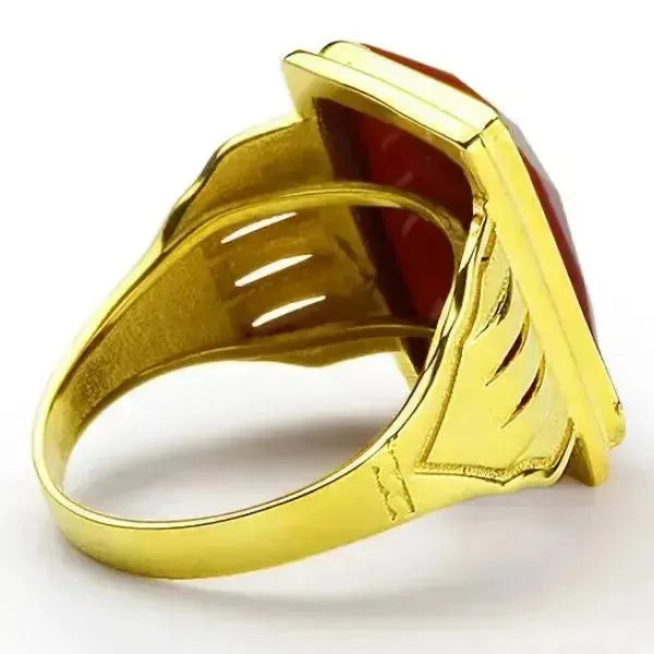 SIEGELRING HERREN GOLD 14 KARAT MIT EINEM ROTEN ACHAT STEIN VERZIERT - Königlicher Siegelring