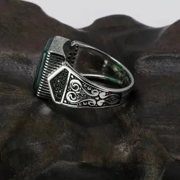 SIEGELRING HERREN SILBER DER GEBURTSSTEIN DER LEOS DER ONYX - Königlicher Siegelring