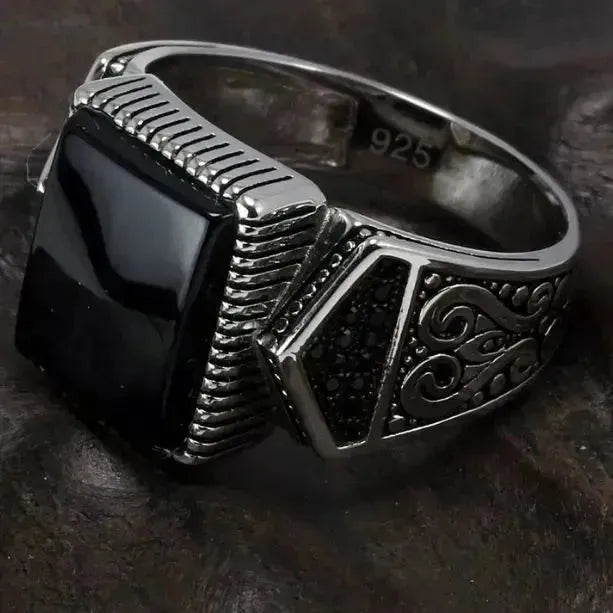 SIEGELRING HERREN SILBER DER GEBURTSSTEIN DER LEOS DER ONYX - Königlicher Siegelring