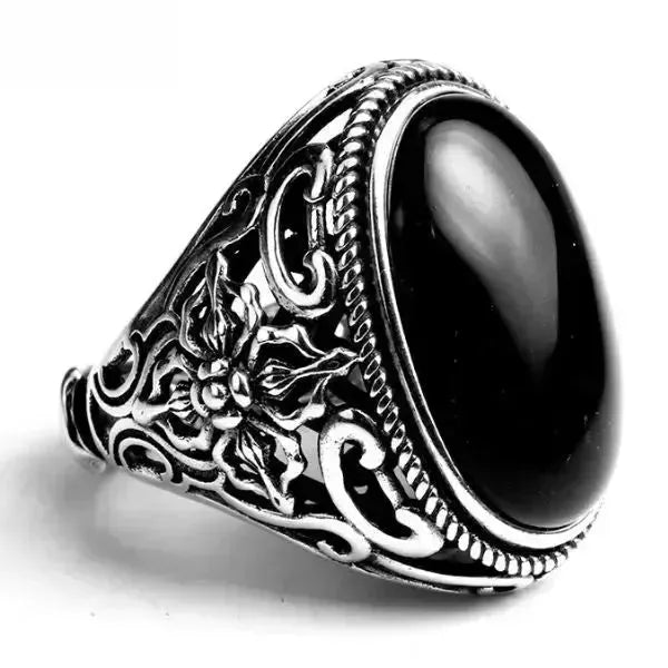 SIEGELRING HERREN UND DAMEN MIT ONYX STEIN SCHWARZ VERSTELLBARE GRÖSSE - Königlicher Siegelring