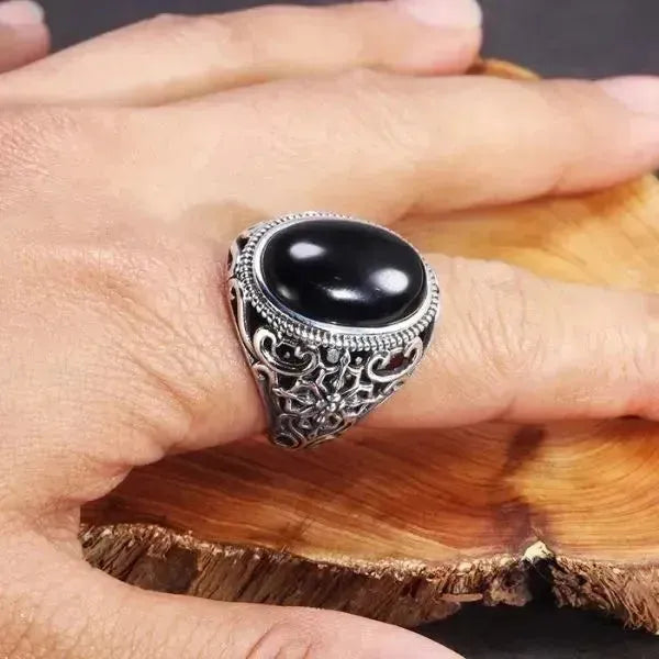 SIEGELRING HERREN UND DAMEN MIT ONYX STEIN SCHWARZ VERSTELLBARE GRÖSSE - Königlicher Siegelring
