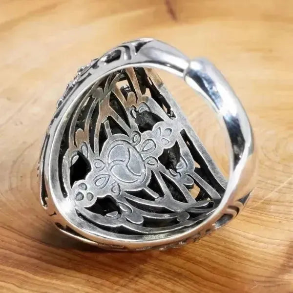 SIEGELRING HERREN UND DAMEN MIT ONYX STEIN SCHWARZ VERSTELLBARE GRÖSSE - Königlicher Siegelring