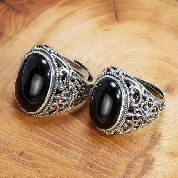 SIEGELRING HERREN UND DAMEN MIT ONYX STEIN SCHWARZ VERSTELLBARE GRÖSSE - Königlicher Siegelring