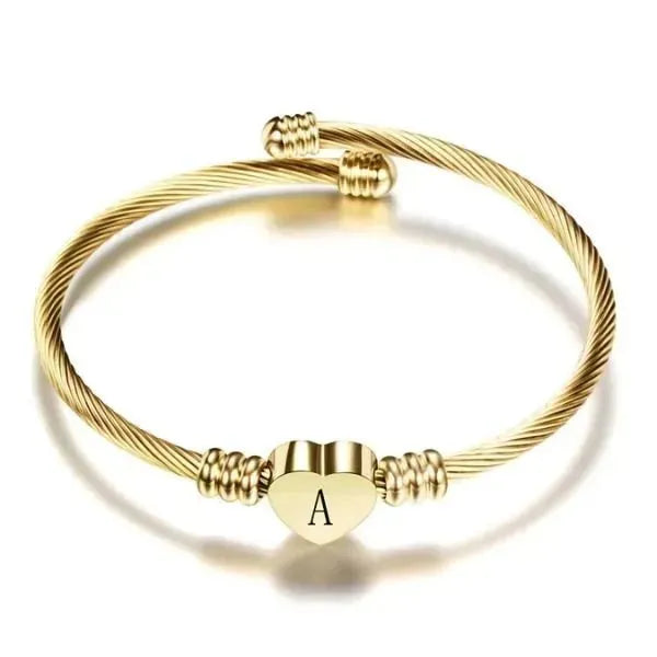 Armband mit Buchstaben Mode Madchen Gold Farbe Edelstahl Herz Armband - Königlicher Siegelring