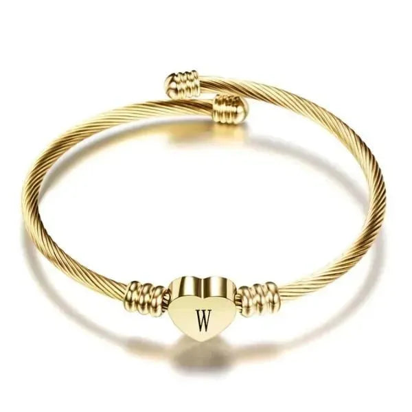 Armband mit Buchstaben Mode Madchen Gold Farbe Edelstahl Herz Armband - Königlicher Siegelring