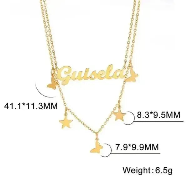 KETTE MIT NAMEN GOLD UND SILBER - SCHMETTERLING UND STERN - Königlicher Siegelring