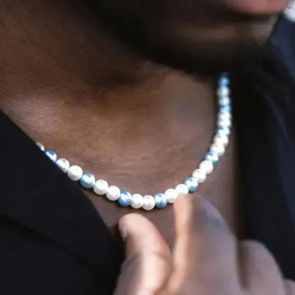 PERLENKETTE FÜR HERREN MIT 6MM BLAUEN MUSCHELPERLEN - Königlicher Siegelring