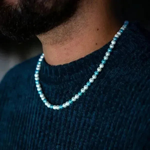 PERLENKETTE FÜR HERREN MIT 6MM BLAUEN MUSCHELPERLEN - Königlicher Siegelring
