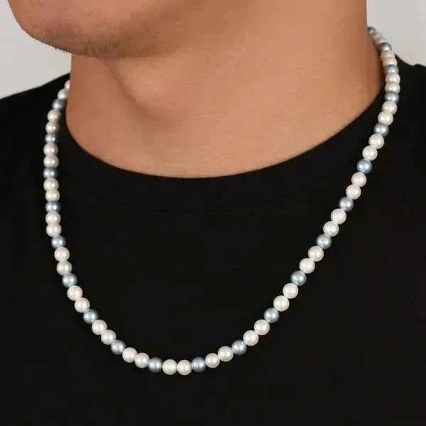 PERLENKETTE FÜR HERREN MIT 6MM BLAUEN MUSCHELPERLEN - Königlicher Siegelring