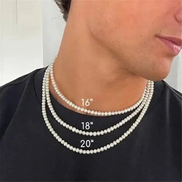 PERLENKETTE HERREN DAMEN EINFACHER STRANG NEUE TRENDY PERLEN KETTE - Königlicher Siegelring