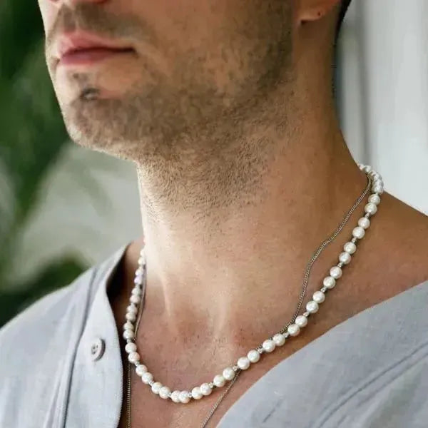 PERLENKETTE HERREN IN GOLD UND WEISS - MUSCHEL PERLE - Königlicher Siegelring