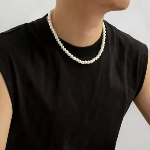 PERLENKETTE HERREN TREND WEISS - HERREN SCHMUCK HALSKETTE - Königlicher Siegelring