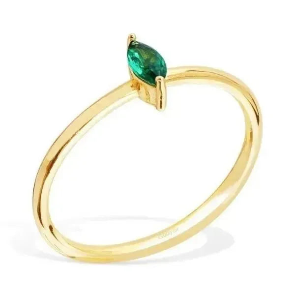 Ring Trendy In 14 Karat Gelbgold Mit Synthetischem Smaragd - Königlicher Siegelring