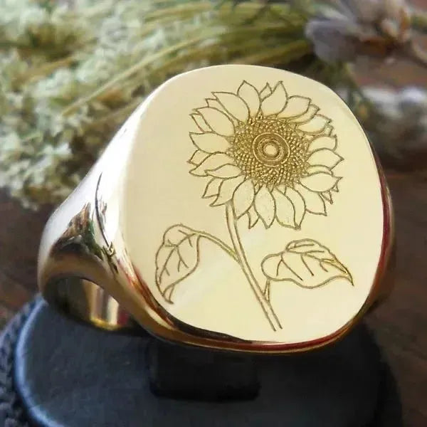 SIEGELRING AUS SILBER LESEZEICHEN SONNENBLUME VERGOLDET FÜR DAMEN - Königlicher Siegelring