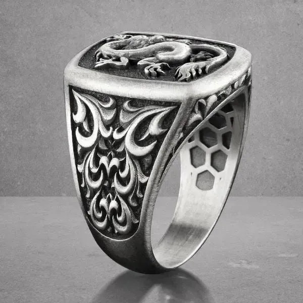 SIEGELRING AUS STERLING SILBER MIT JAPANISCHEM DRACHEN - Königlicher Siegelring