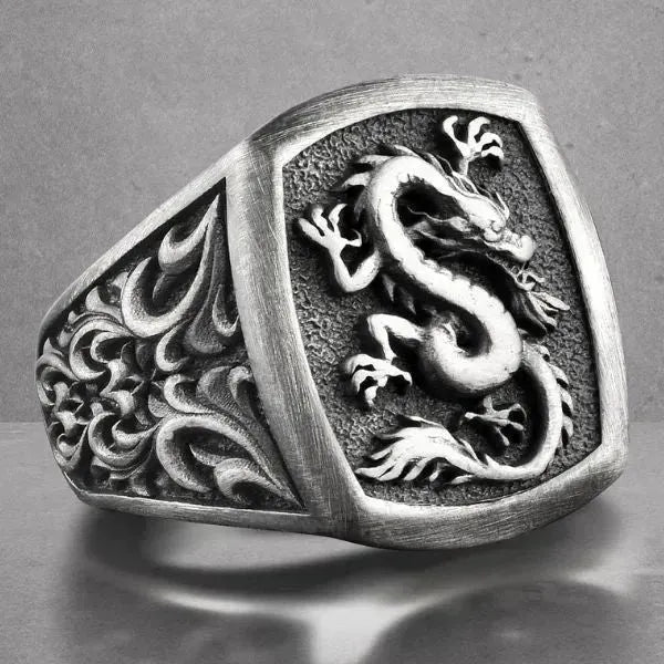 SIEGELRING AUS STERLING SILBER MIT JAPANISCHEM DRACHEN - Königlicher Siegelring