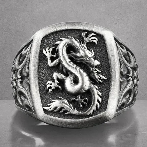 SIEGELRING AUS STERLING SILBER MIT JAPANISCHEM DRACHEN - Königlicher Siegelring