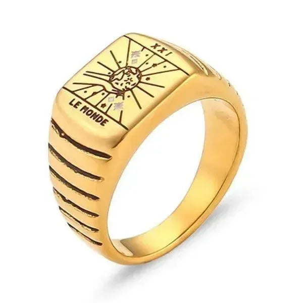SIEGELRING DAMEN EDELSTAHL GOLD TAROT TROPFEN ÖL RING - Königlicher Siegelring