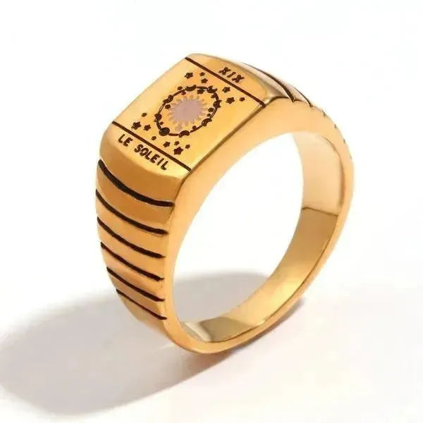 SIEGELRING DAMEN EDELSTAHL GOLD TAROT TROPFEN ÖL RING - Königlicher Siegelring