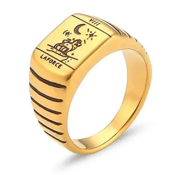SIEGELRING DAMEN EDELSTAHL GOLD TAROT TROPFEN ÖL RING - Königlicher Siegelring