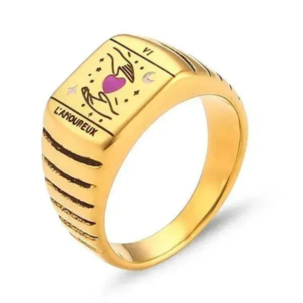 SIEGELRING DAMEN EDELSTAHL GOLD TAROT TROPFEN ÖL RING - Königlicher Siegelring