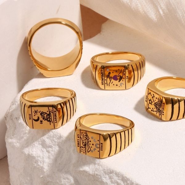 siegelring-damen-edelstahl-gold-tarot-tropfen-ol-ring-einfach-stilvoll-textur-fingerschmuck-wasserdicht