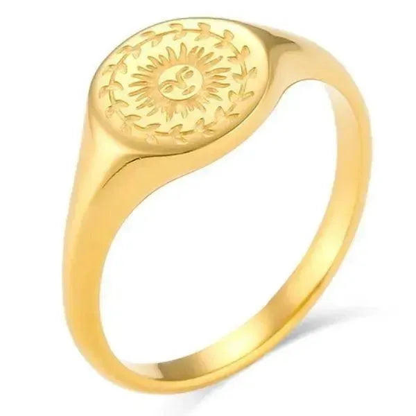 SIEGELRING DAMEN MOND SONNE STERN GOLD PLATTIERTER RING SCHMUCK - Königlicher Siegelring