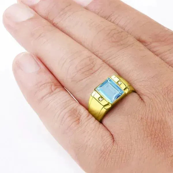 SIEGELRING DE LUXE IN GOLD GELB : AQUAMARIN STEIN UND DIAMANTEN - Königlicher Siegelring