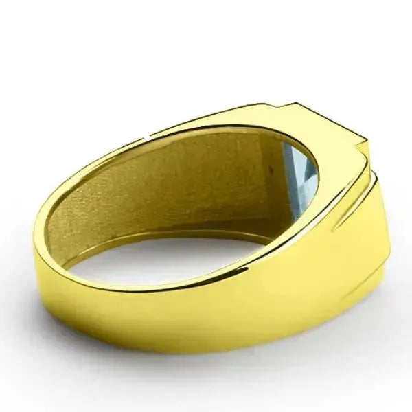 SIEGELRING DE LUXE IN GOLD GELB : AQUAMARIN STEIN UND DIAMANTEN - Königlicher Siegelring